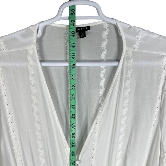 Torrid Womens 5X Button Up Long Sleeve Midi Challis White Dress Cottagecore Boho - Picture 12 of 16